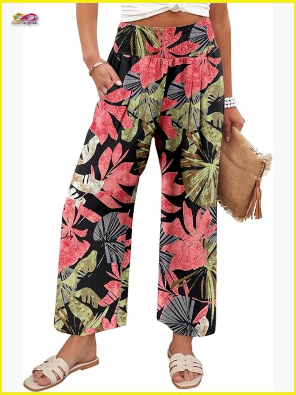 Wide Leg Palazzo Pants Flowy High Waisted Casual Lounge Trousers with Pockets